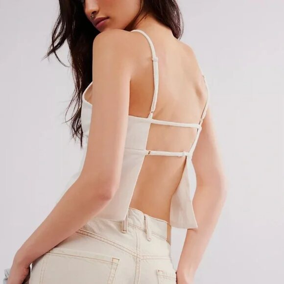 Free People James Linen Top Cropped NWT Optic White Size XL - Picture 4 of 9